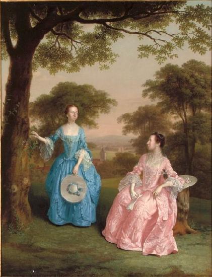Arthur Devis Double Portrait of Alicia and Jane Clarke in a Wooden Landscape oil painting picture